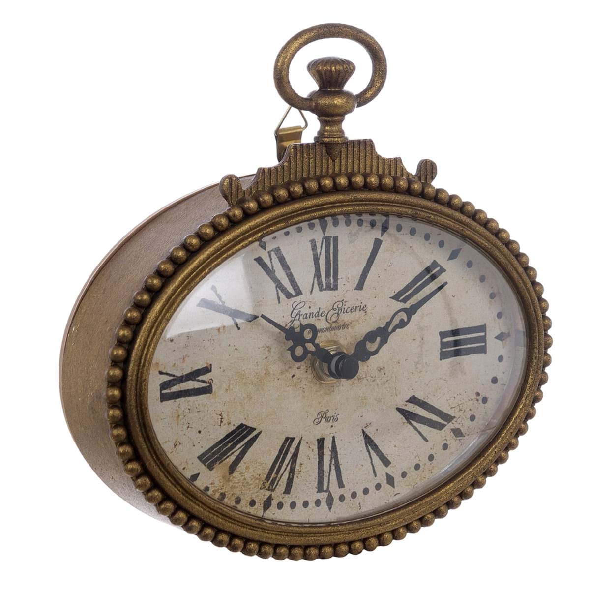 Orologio ovale da appendere, in peltro e plastica, colore marrone bronzato. Blanc Mariclò