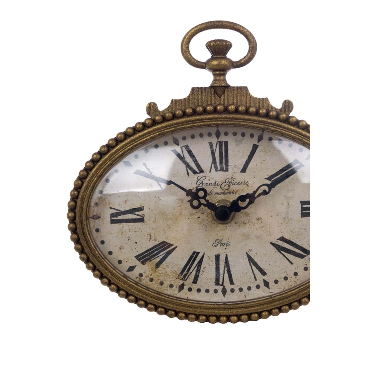 Orologio ovale da appendere, in peltro e plastica, colore marrone bronzato. Blanc Mariclò