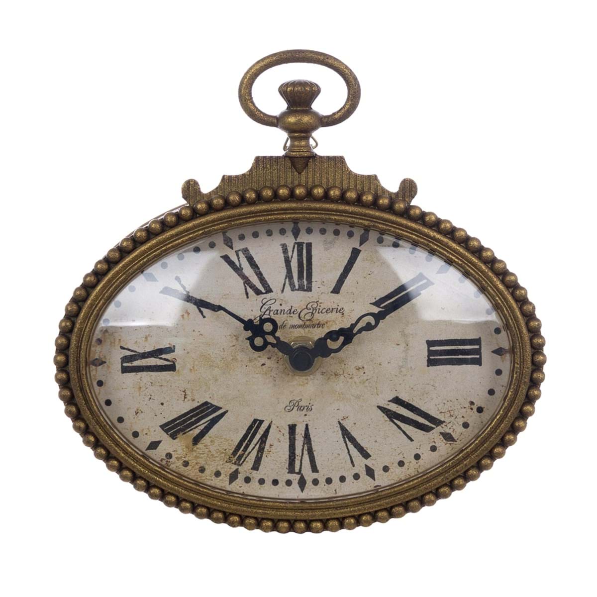 Orologio ovale da appendere, in peltro e plastica, colore marrone bronzato. Blanc Mariclò