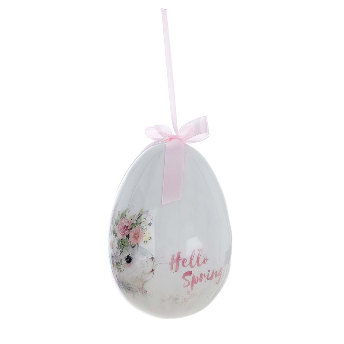 Decoro Uova di Pasqua coniglio e fiori rosa, misura grande, in polyfoam. Blanc Mariclò