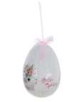 Decoro Uova di Pasqua coniglio e fiori rosa, misura piccola, in polyfoam. Blanc Mariclò