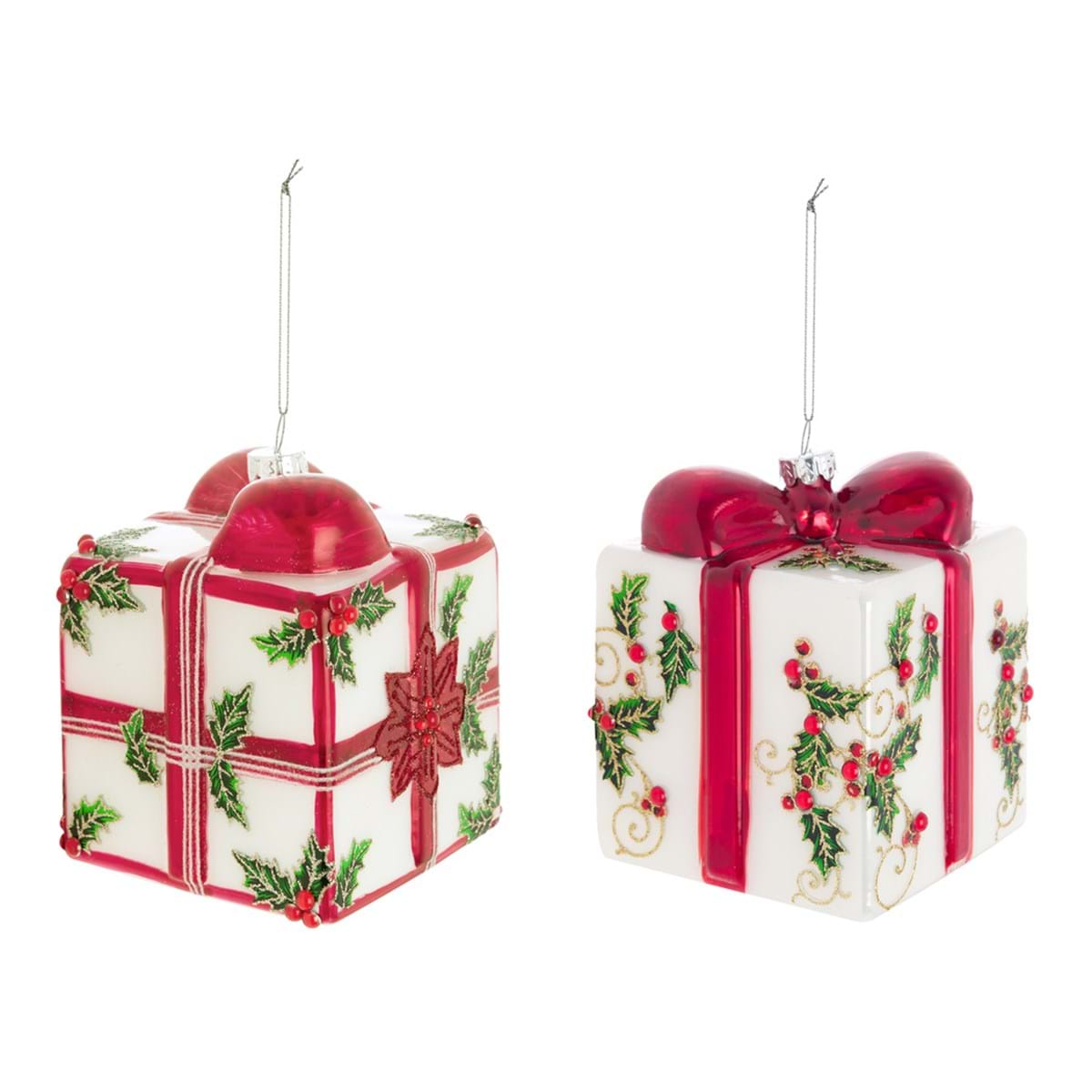 Decoro pacchetto regalo, in vetro, 10 X 12 X 36cm., colore rosso. Blanc Mariclò