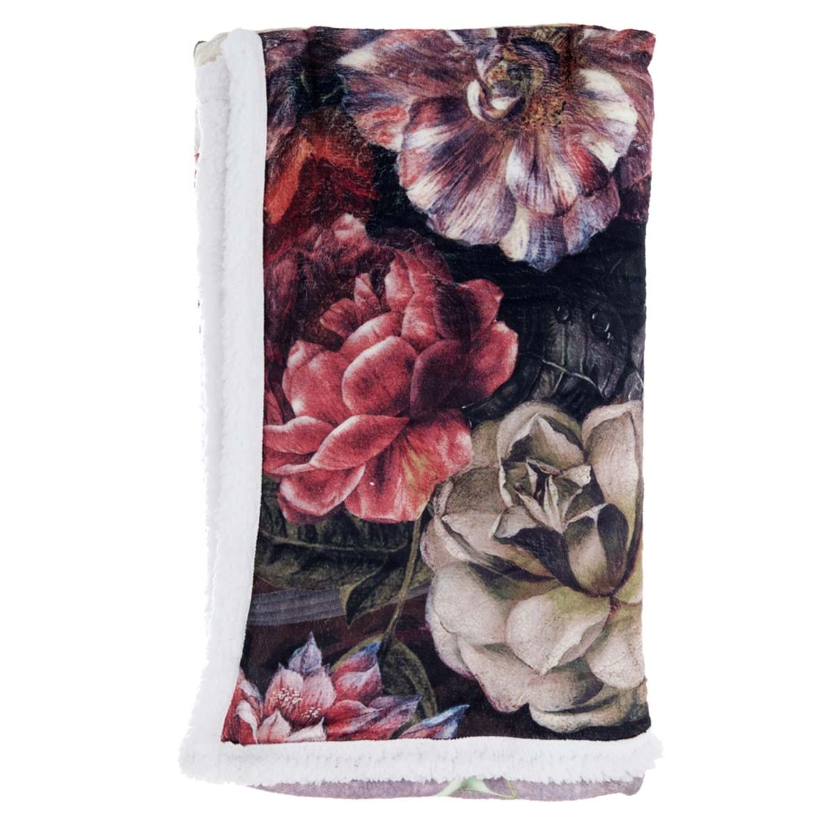 Plaid sherpa con stampa floreale, 140x170cm. 220GSM. Blanc Mariclò