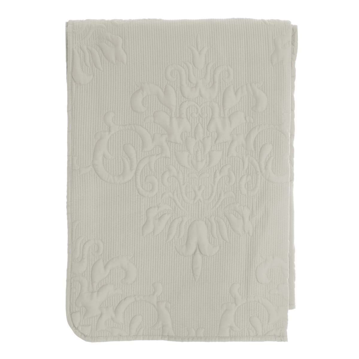 Trapunta matrimoniale, colore beige, con decoro a rilievo. Blanc Mariclò