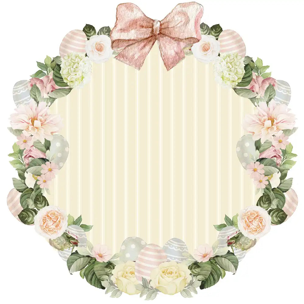 Tovaglietta americana tonda con uova e fiori, in vinile, 35x35cm. Blanc Mariclò