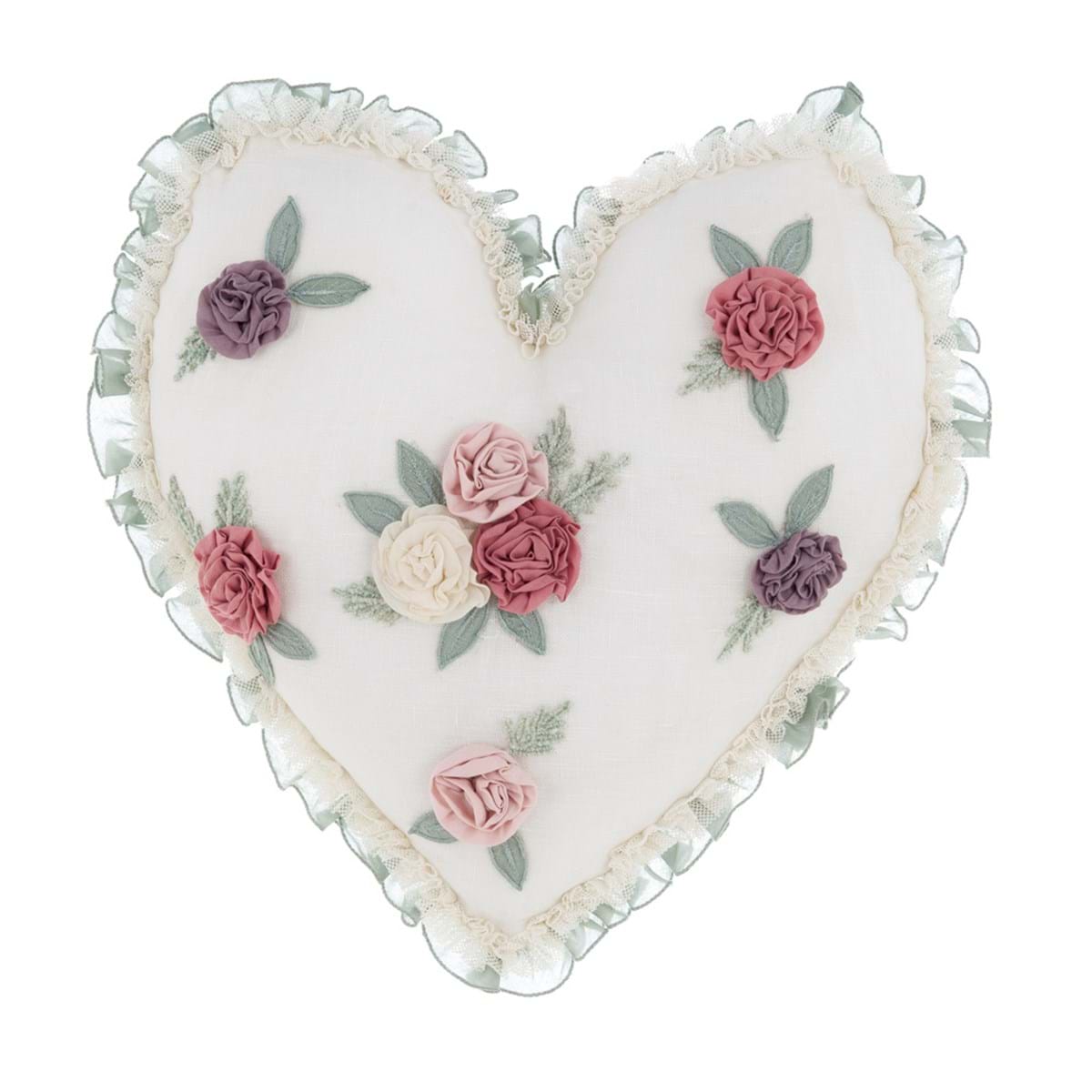 Cuscino a cuore con rose Linea Sapphire, 45x45 cm. Blanc Mariclò