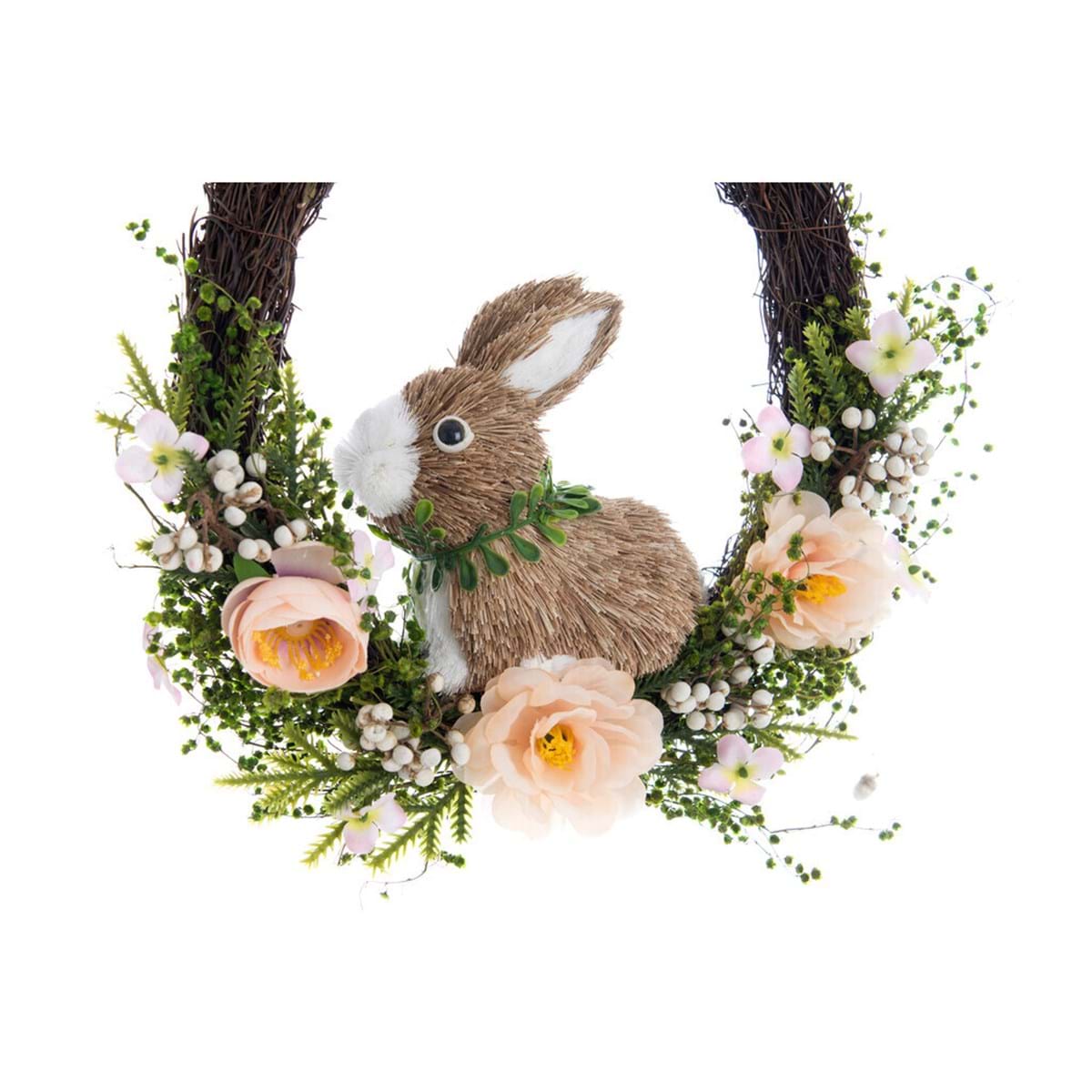 Decoro Ghirlanda con coniglio e fiori. Blanc Mariclò