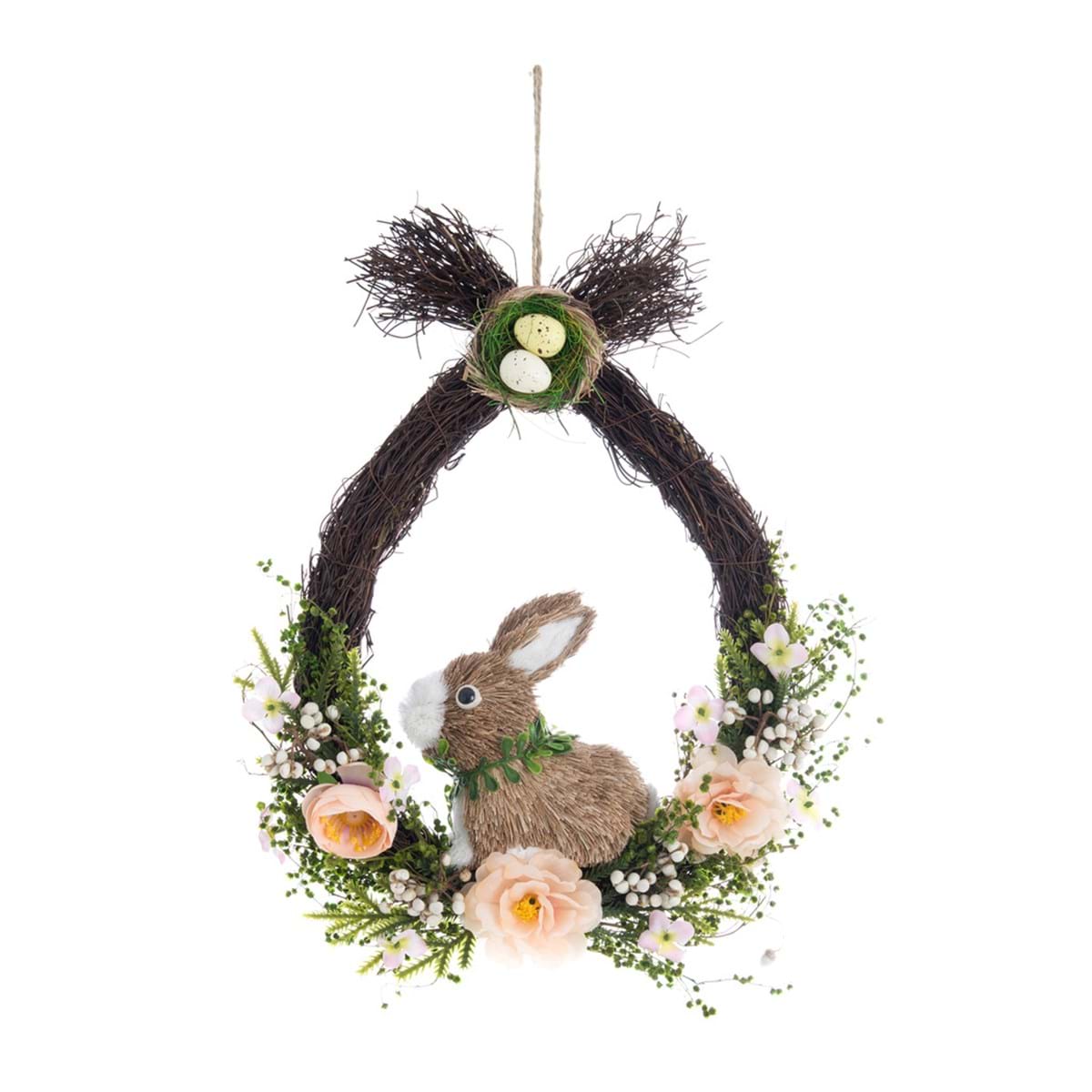 Decoro Ghirlanda con coniglio e fiori. Blanc Mariclò