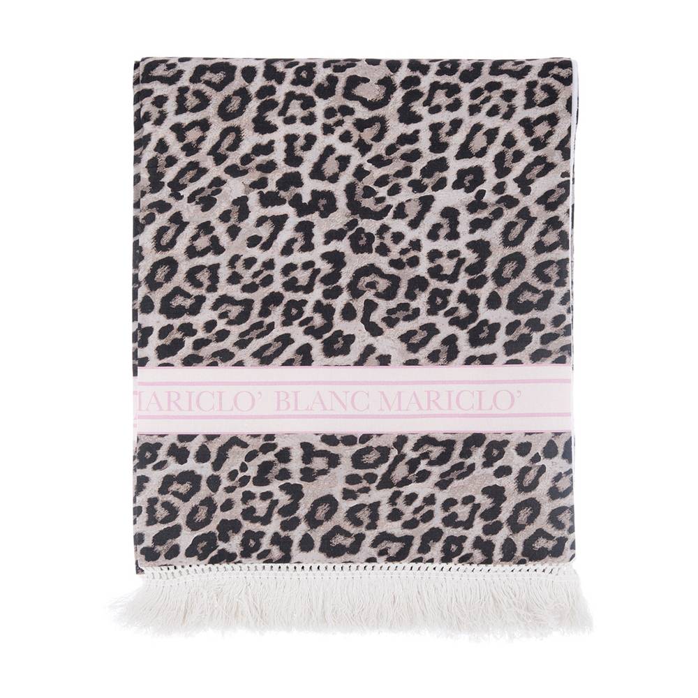 Telo mare animalier beige con frange, 85x180 cm. Blanc Mariclò