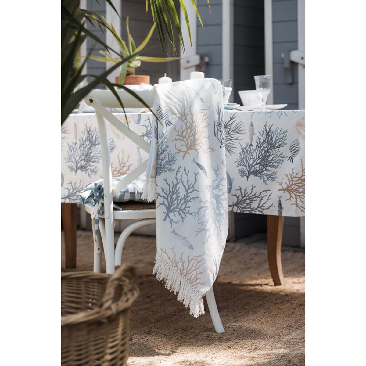 Tovaglia cerata, disegno marino Linea Summer in love, 140x140 cm. Blanc Mariclò