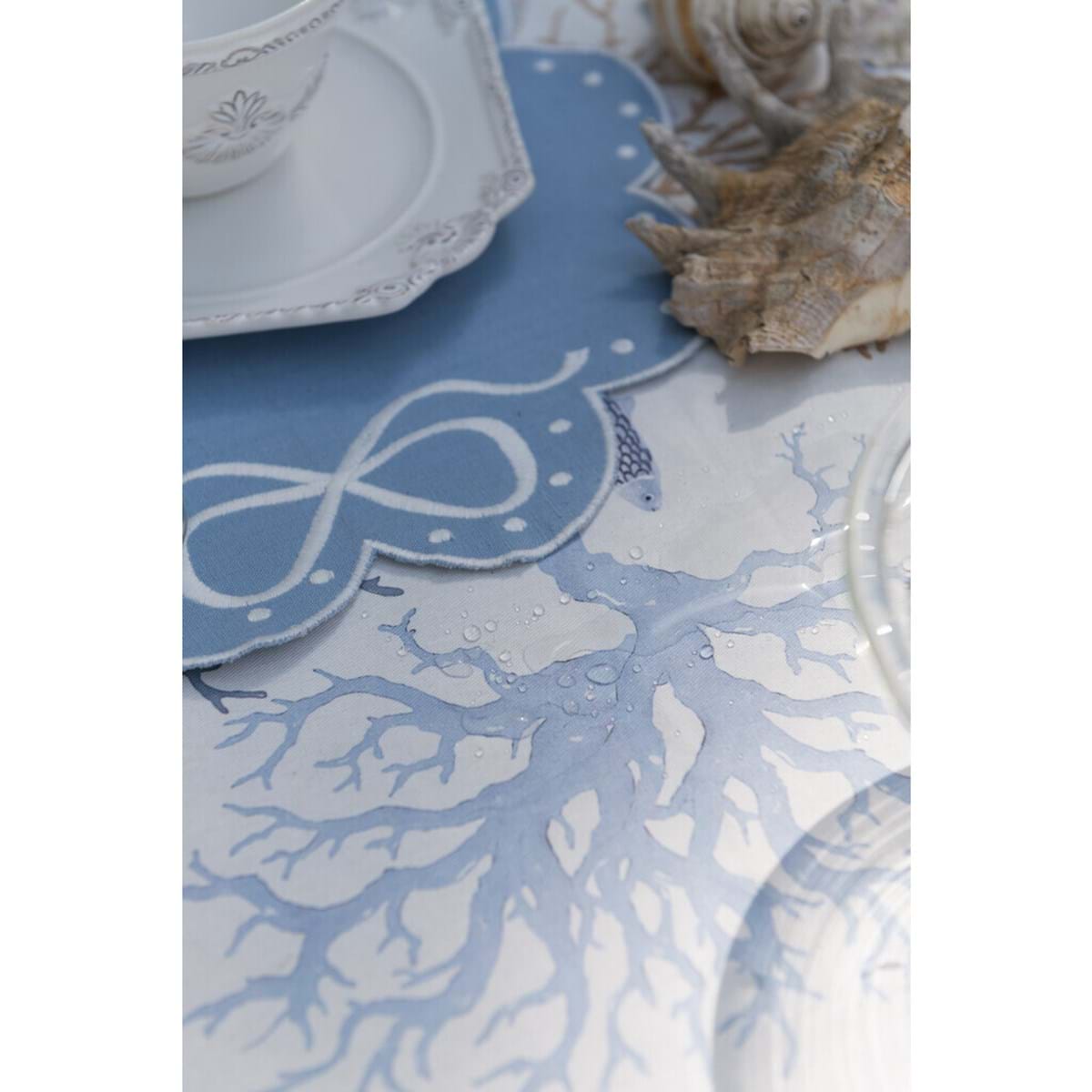 Tovaglia cerata, disegno marino Linea Summer in love, 140x140 cm. Blanc Mariclò