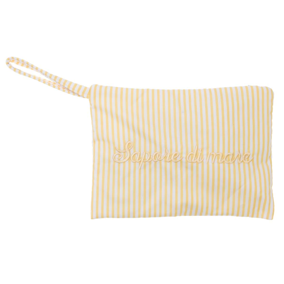 Pochette a righe in cotone con ricamo "Sapore di mare". Blanc Mariclò