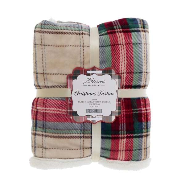 Plaid sherpa, Linea Christmas Tartan, fantasia tartan 140x170 cm. Blanc Mariclò