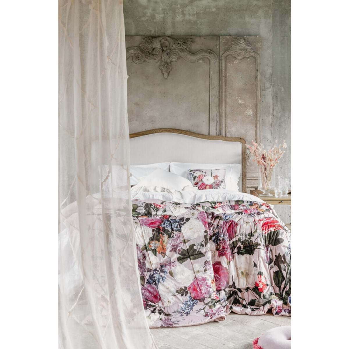 Cuscino rettangolare velluto a fiori stampato, Linea Velvet. Blanc Mariclò