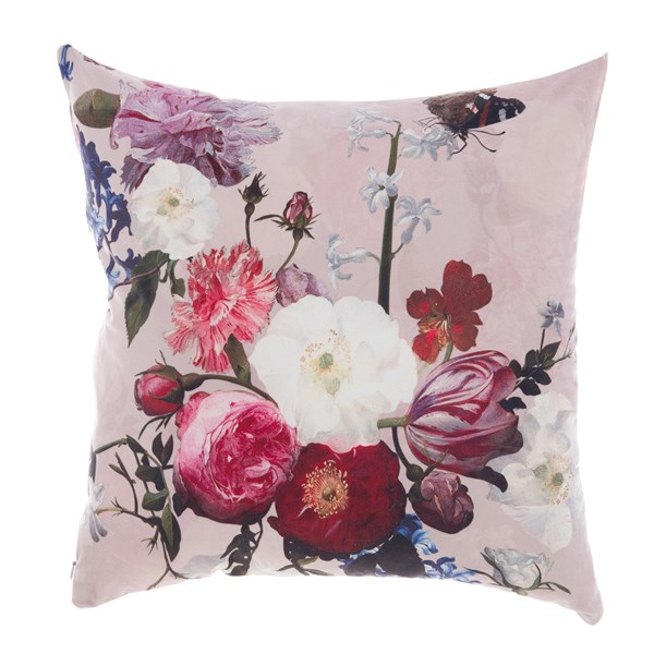 Cuscino quadrato velluto a fiori stampato, Linea Velvet. Blanc Mariclò