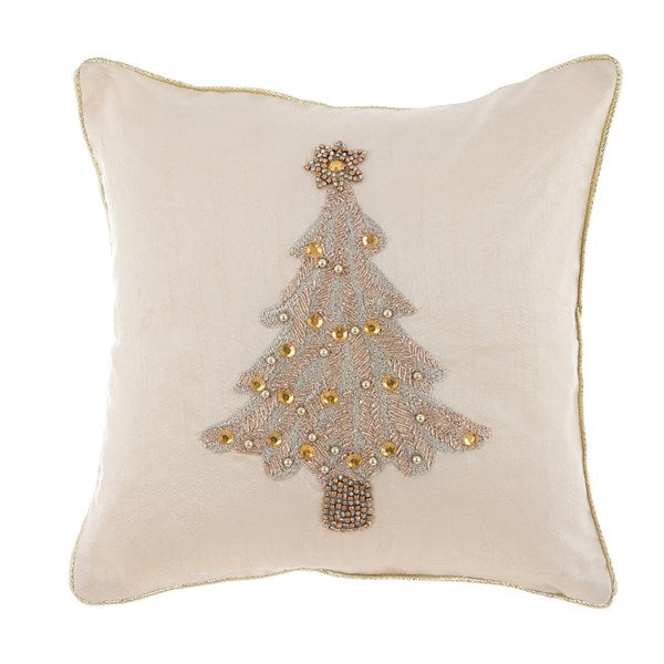 Cuscino di Natale con ricamo Albero, 45x45 cm. Blanc Mariclò