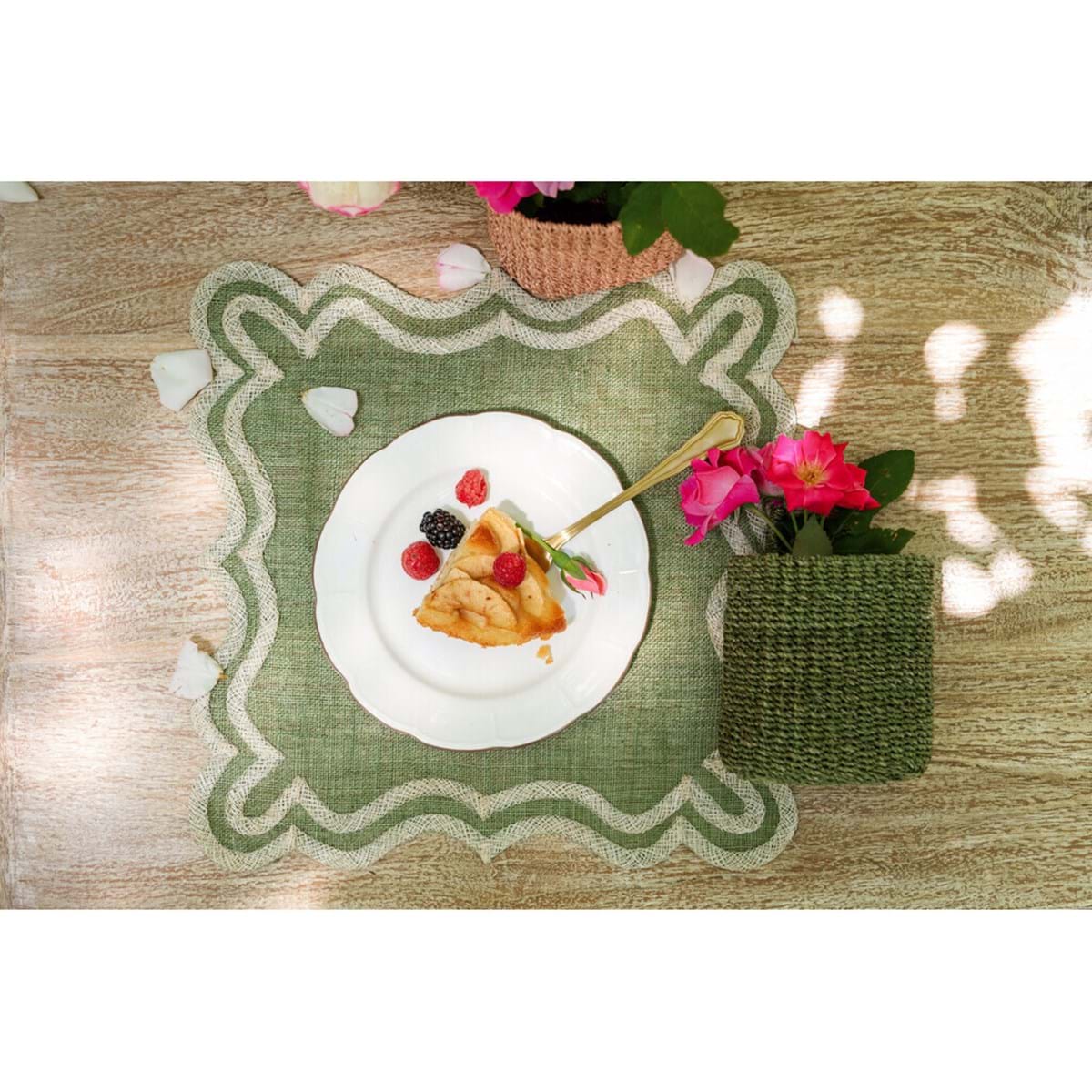 Tovaglietta americana quadrata smerlata, verde, 36x36 cm. Blanc Mariclò