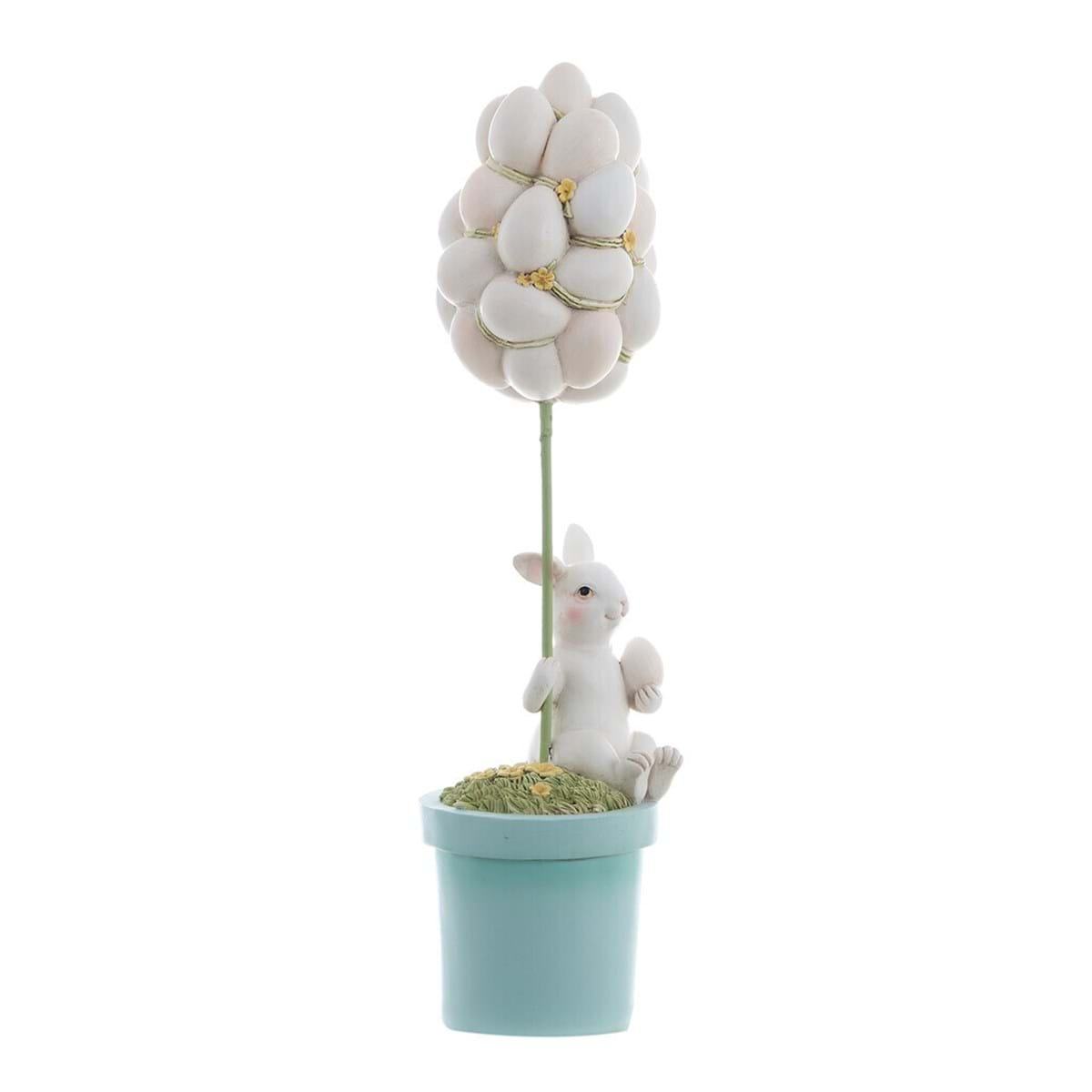 Decoro alberello di Pasqua con coniglietto, 3 decori assortiti. Blanc Mariclò