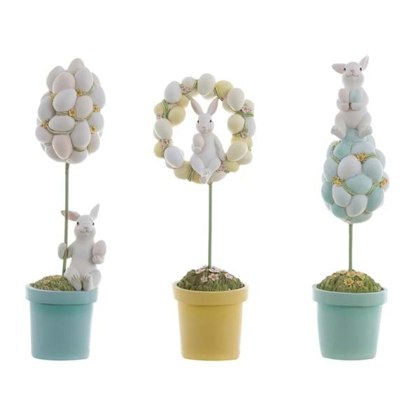 Decoro alberello di Pasqua con coniglietto, 3 decori assortiti. Blanc Mariclò