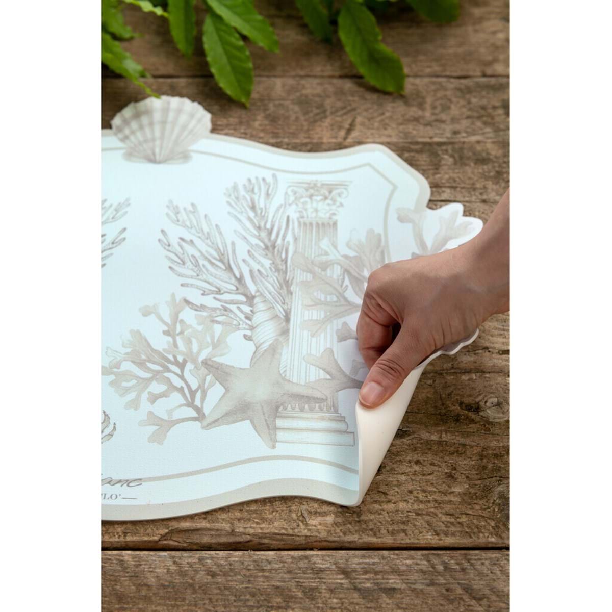 Tovaglietta americana con conchiglie e coralli, in vinile, 37x52 cm. Blanc Mariclò