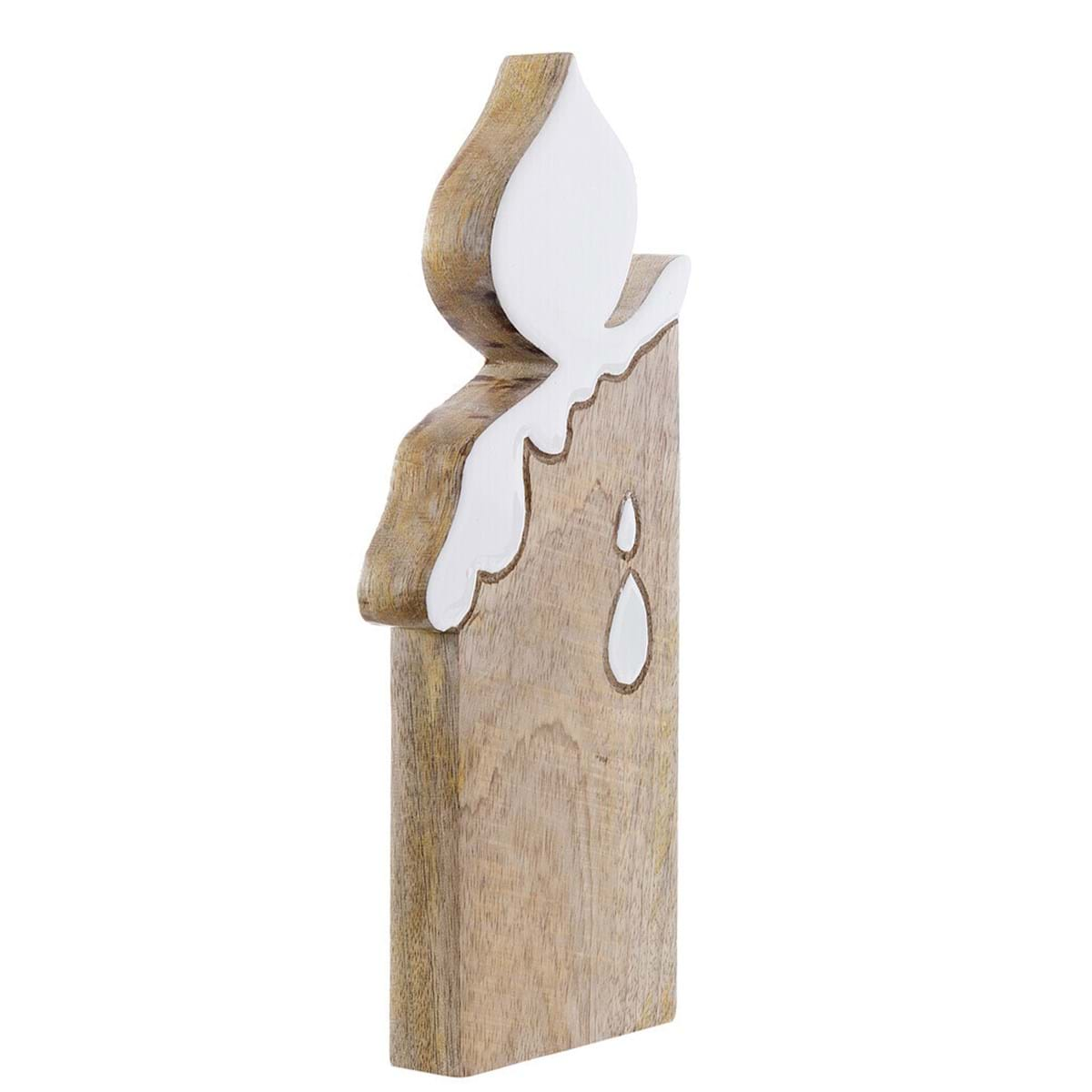 Decoro Candela, misura grande, in legno, 13x2x28 cm. Blanc Mariclò