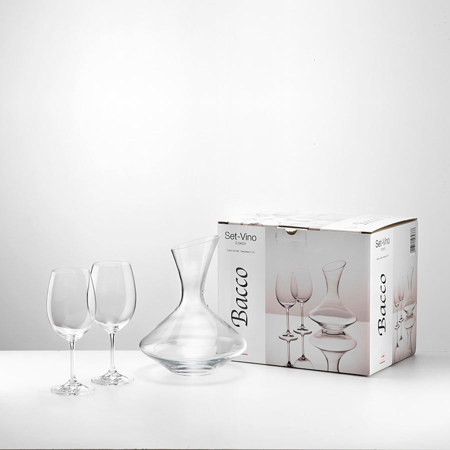 Set vino 3 pz. Bacco, 2 calici + 1 decanter. Fade