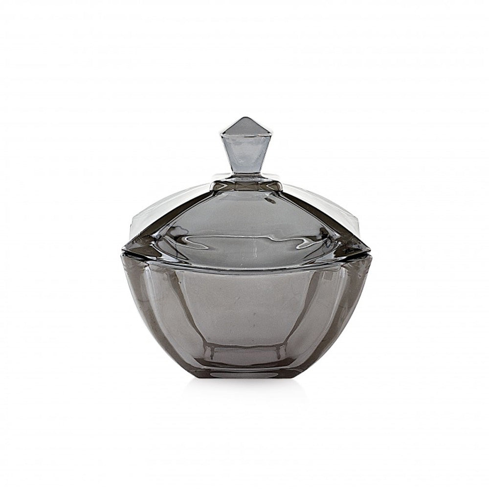 Porta bon bon grande, in cristallo, colore grigio, 15x15x16 cm. Emò Italia
