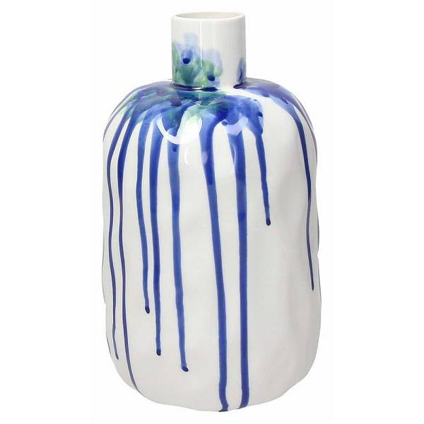 Vaso bianco con colata blu, H.25 cm., Linea Magma. Tognana