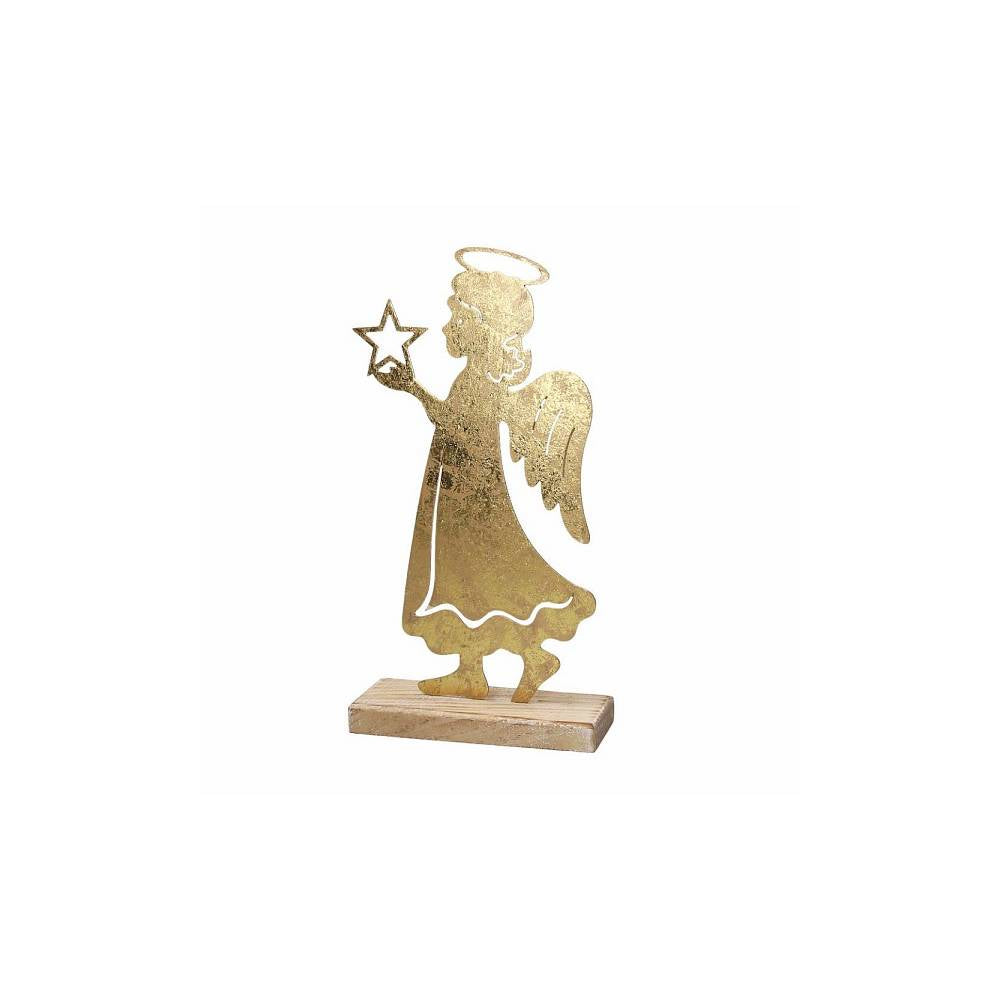 Angelo oro grande in metallo su base legno. Tognana Porcellana