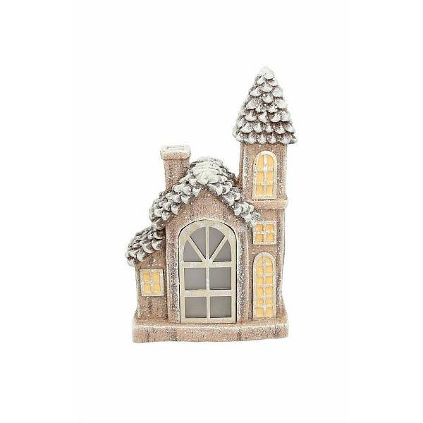 Casetta di Natale, in resina, effetto brinato, con luci. Tognana