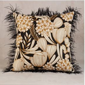 Cuscino fantasia, bianco nero ed oro, con piume, 50x50. Fiori di Lena