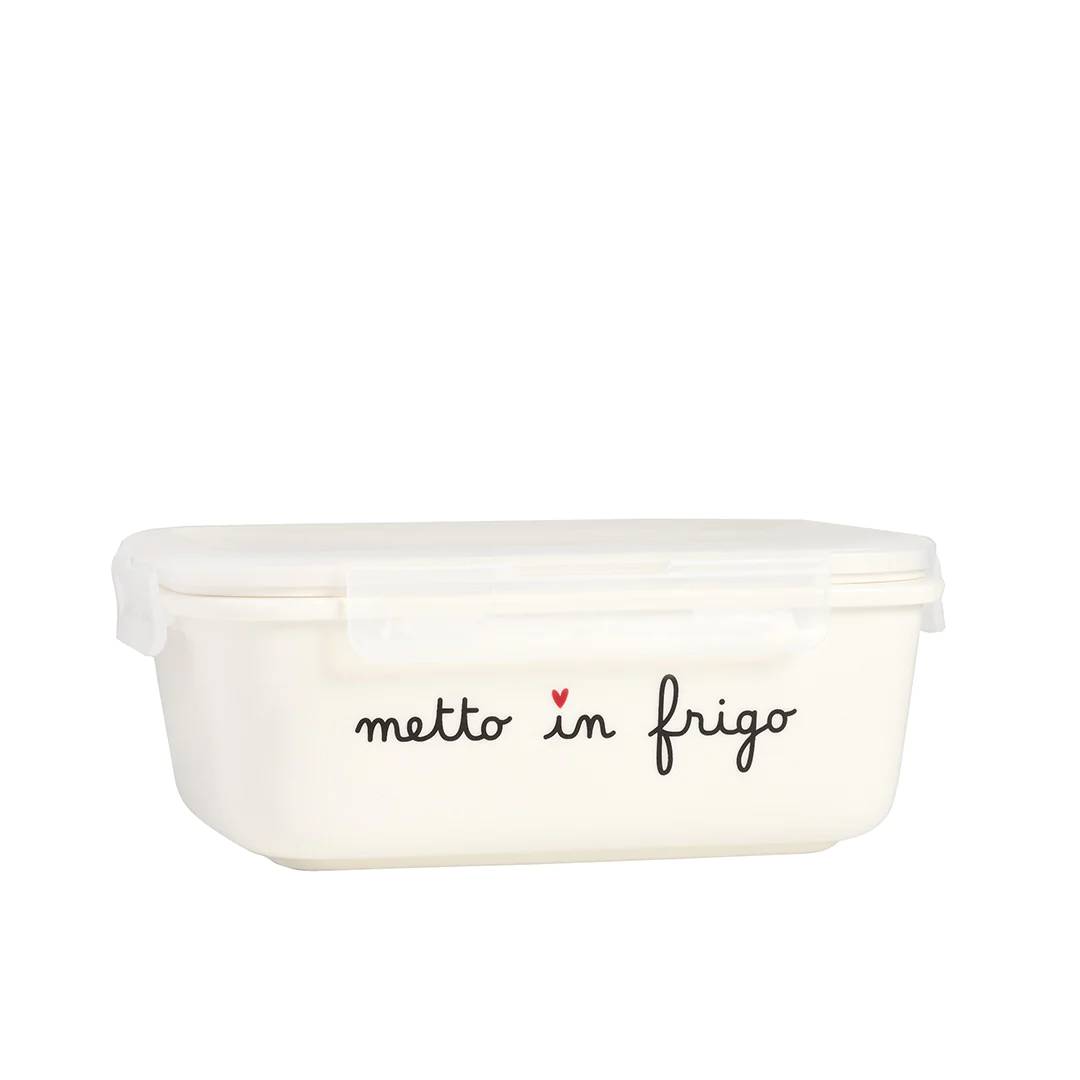 Contenitore ermetico misura M in gres decoro "Metto in frigo". Simple day