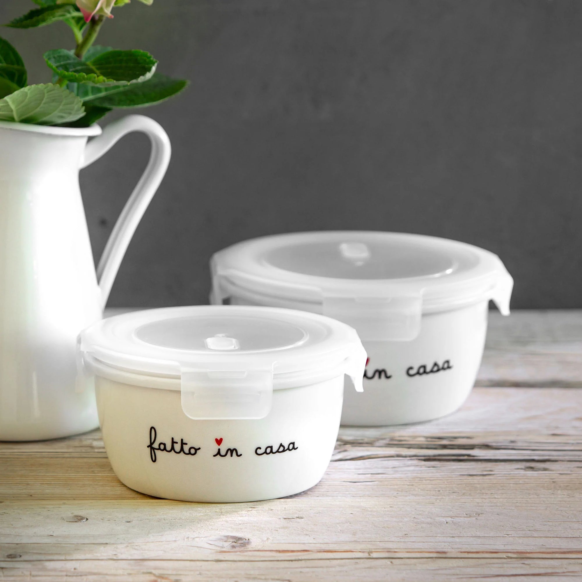 Contenitore ermetico rotondo misura L in gres decoro "Fatto in casa". Simple day