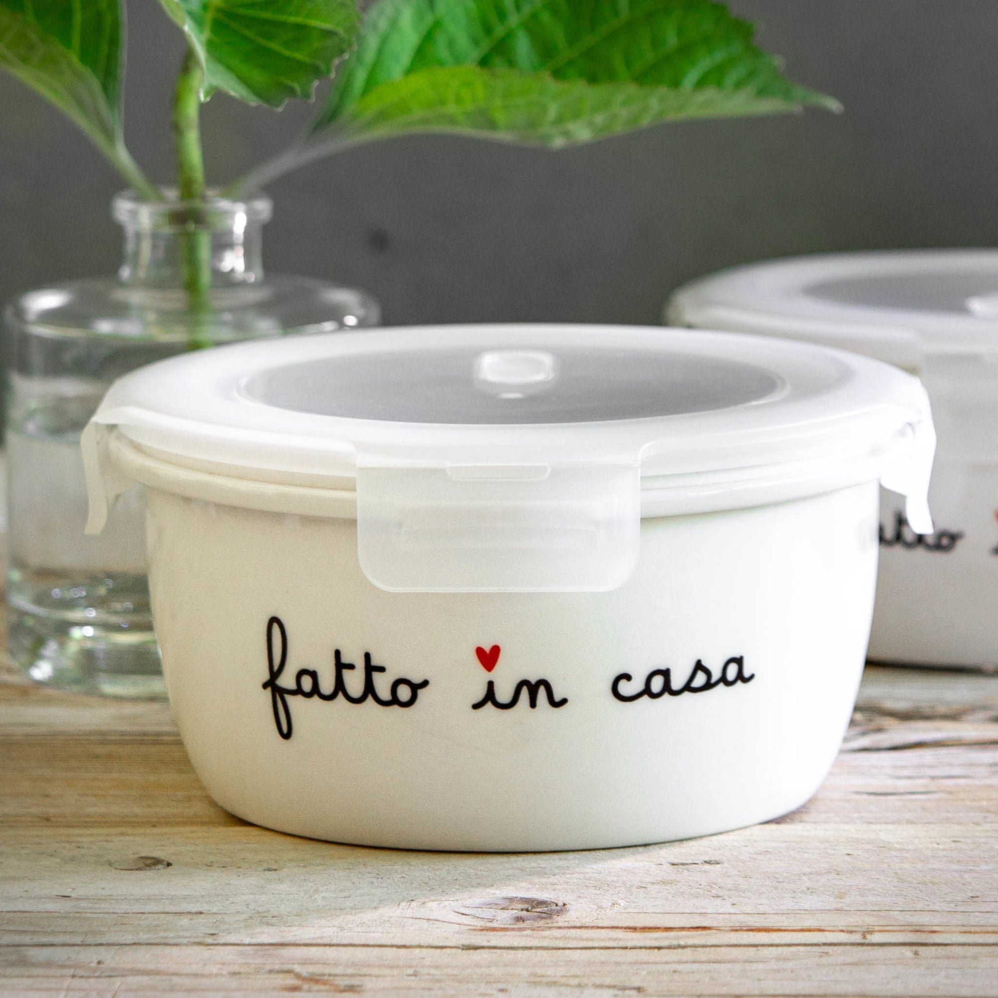 Contenitore ermetico rotondo misura L in gres decoro "Fatto in casa". Simple day