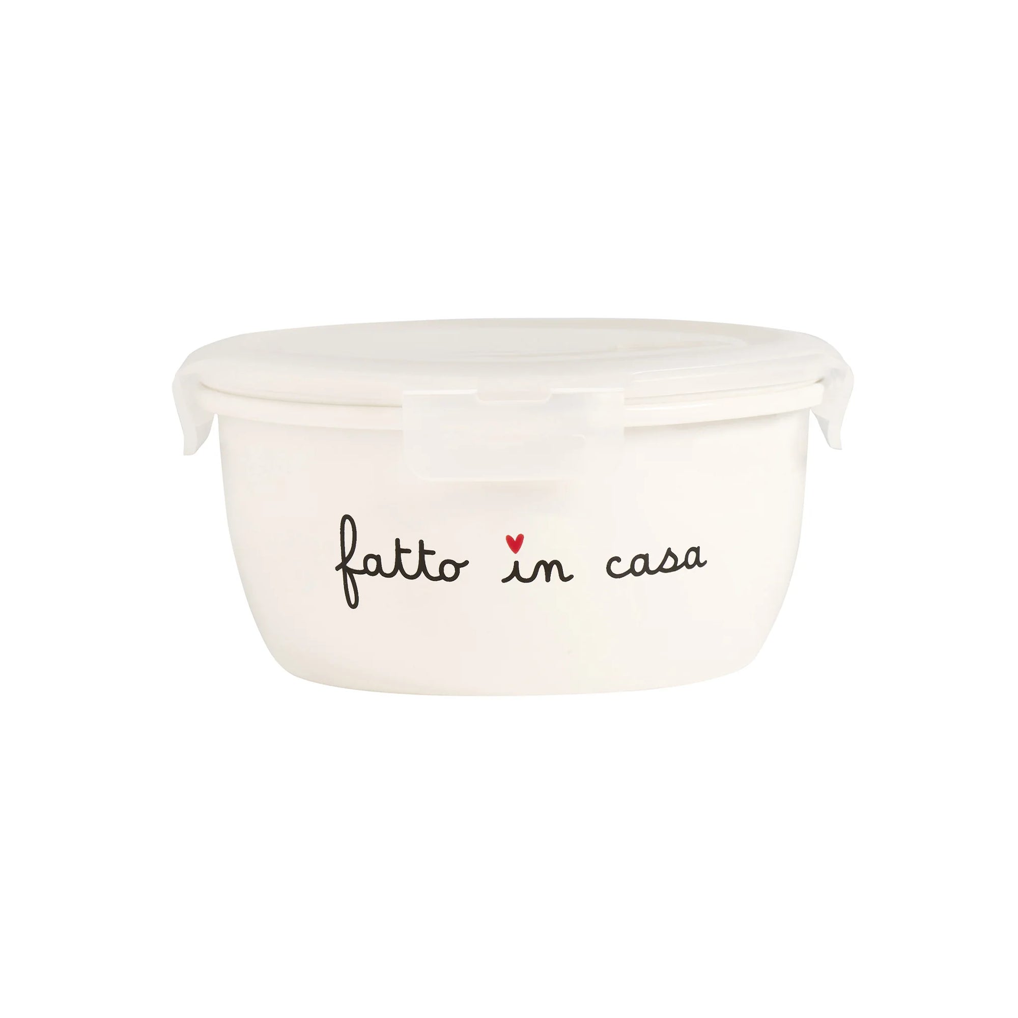 Contenitore ermetico rotondo misura L in gres decoro "Fatto in casa". Simple day