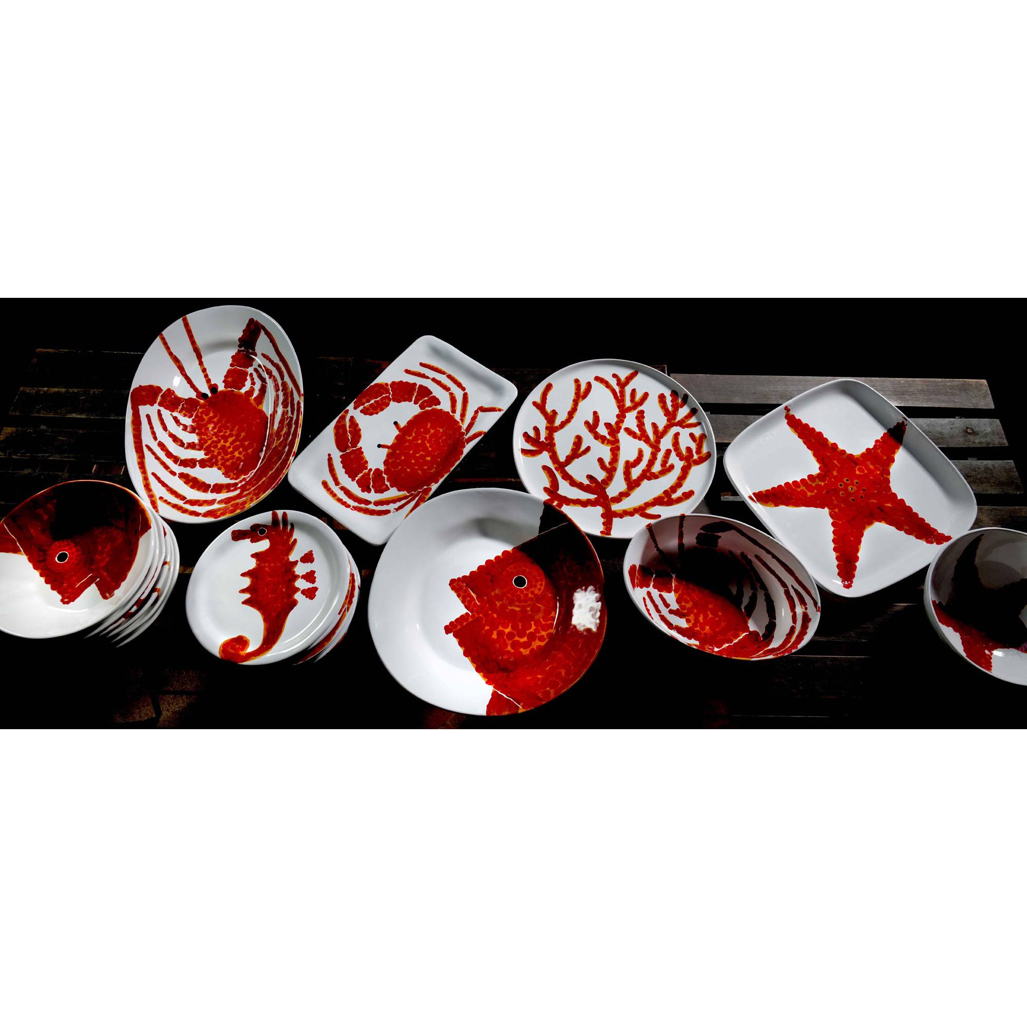 Servizio tavola da 6, Linea Corallo, decori assortiti, in ceramica. Virginia Casa