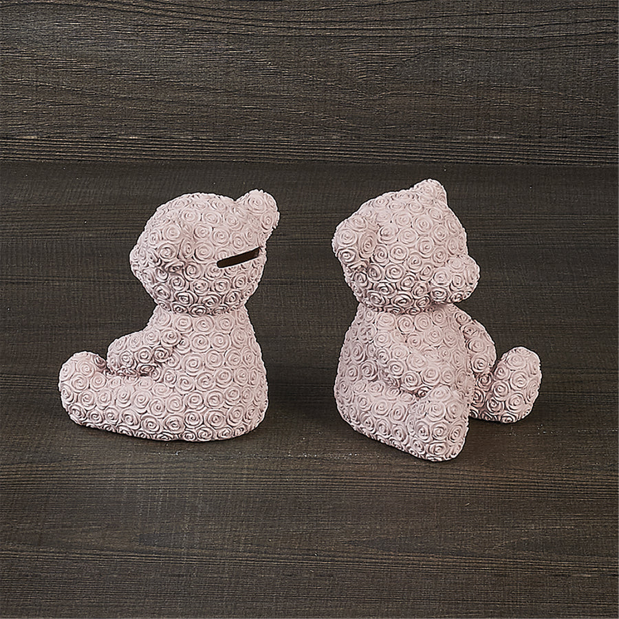 Salvadanaio orsetto in resina, colore rosa, misura 10x12 cm. Henriette
