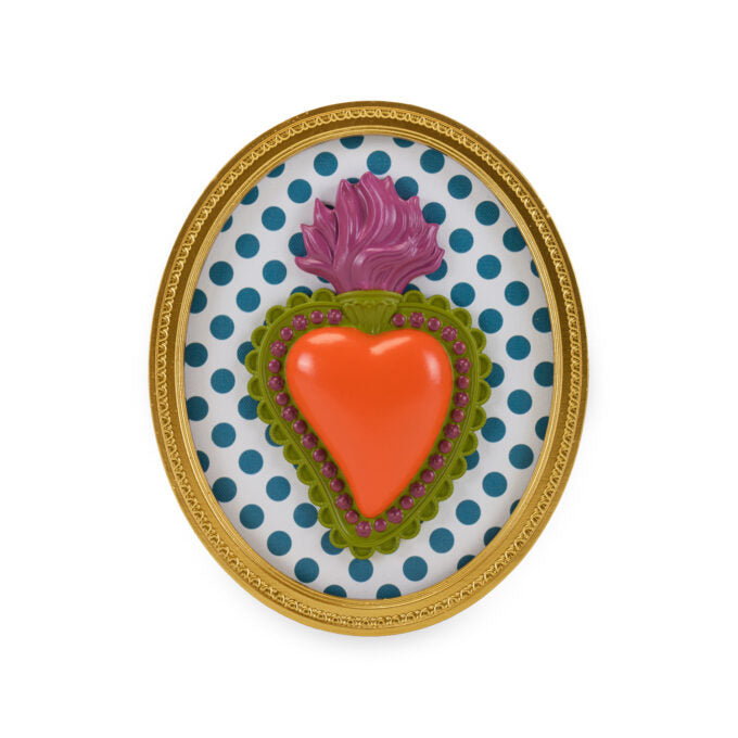 Cornice ovale con cuore, sfondo pois blu, Linea Ton coeur. Henriette