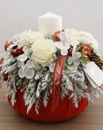 Puffo portacandela rosso con decoro natalizio d.28cm. Fiori di Lena