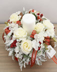 Puffo portacandela rosso con decoro natalizio d.28cm. Fiori di Lena