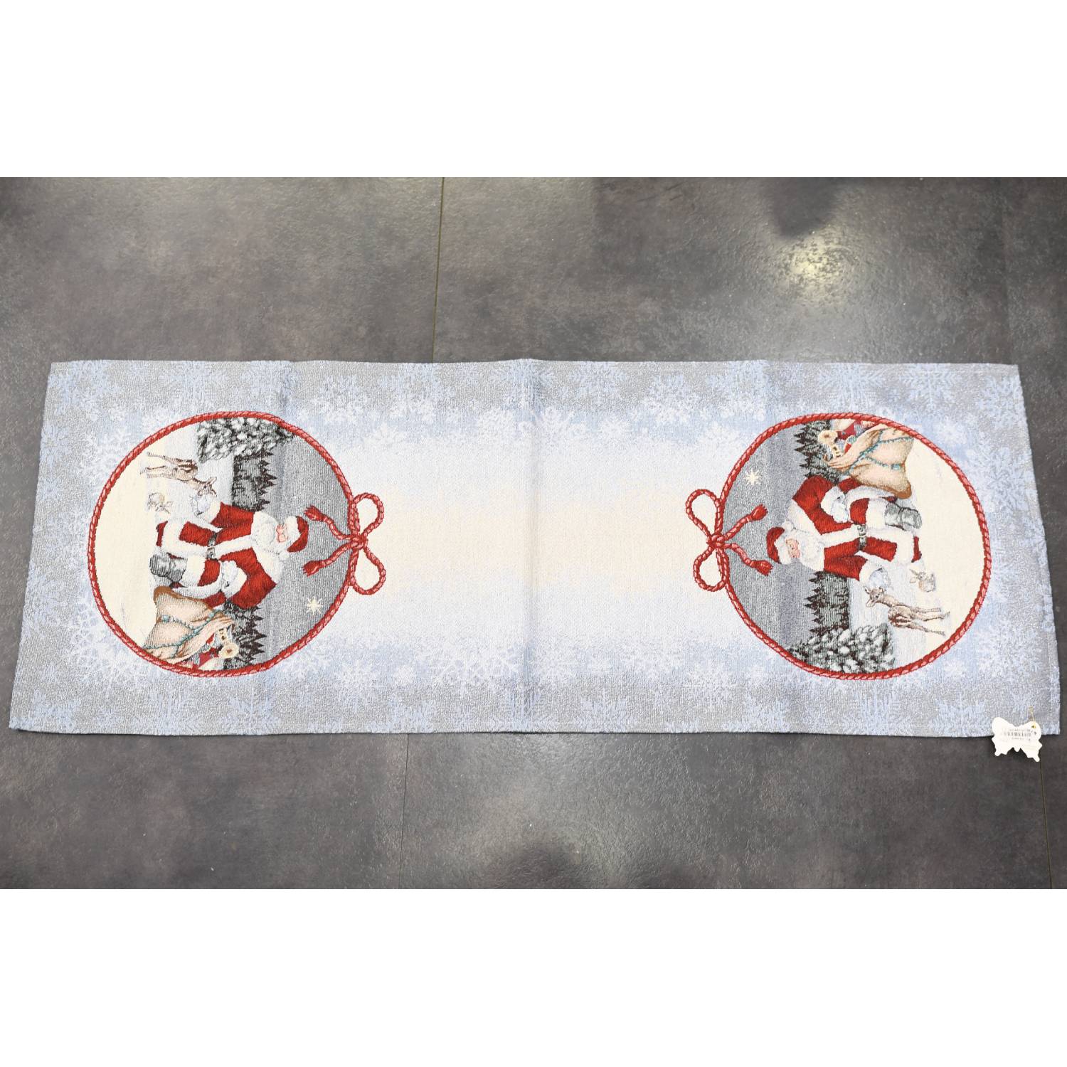 Runner gobelin Babbo Natale fondo celeste 100x40. Fiori di Lena