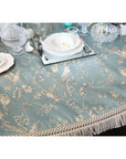 Runner multiuso fantasia floreale con uccellini, con frange, 215x100 cm. Fiori di lena