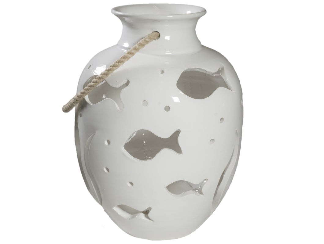 Lanterna Pesci, in ceramica, colore Bianco. Virginia Casa