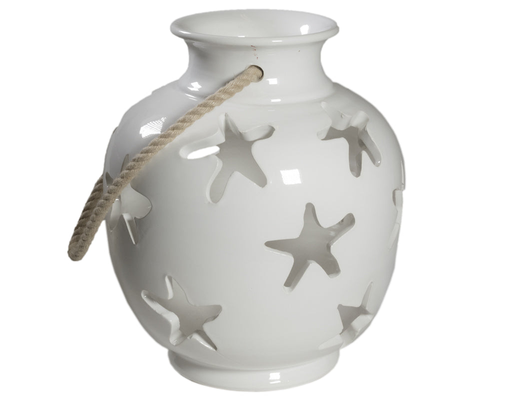 Lanterna stelle, in ceramica, colore Bianco. Virginia Casa