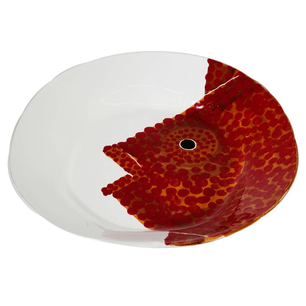 Bolo basso, Linea Corallo, decoro scorfano, in ceramica. Virginia Casa