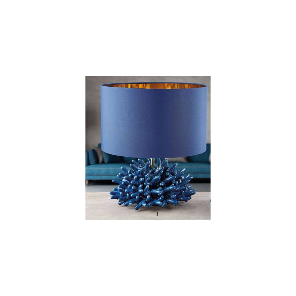 Lampada Anemone di mare, colore blu, in porcellana Capodimonte, H. 40cm. Melaverde