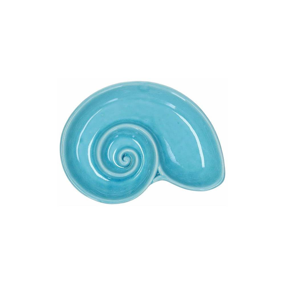 Piatto conchiglia, colore turchese, in ceramica. 14x20 cm. Tognana