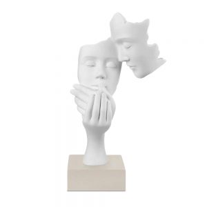 Scultura coppia face, H. 39 cm., bianco base nocciola. Bongelli