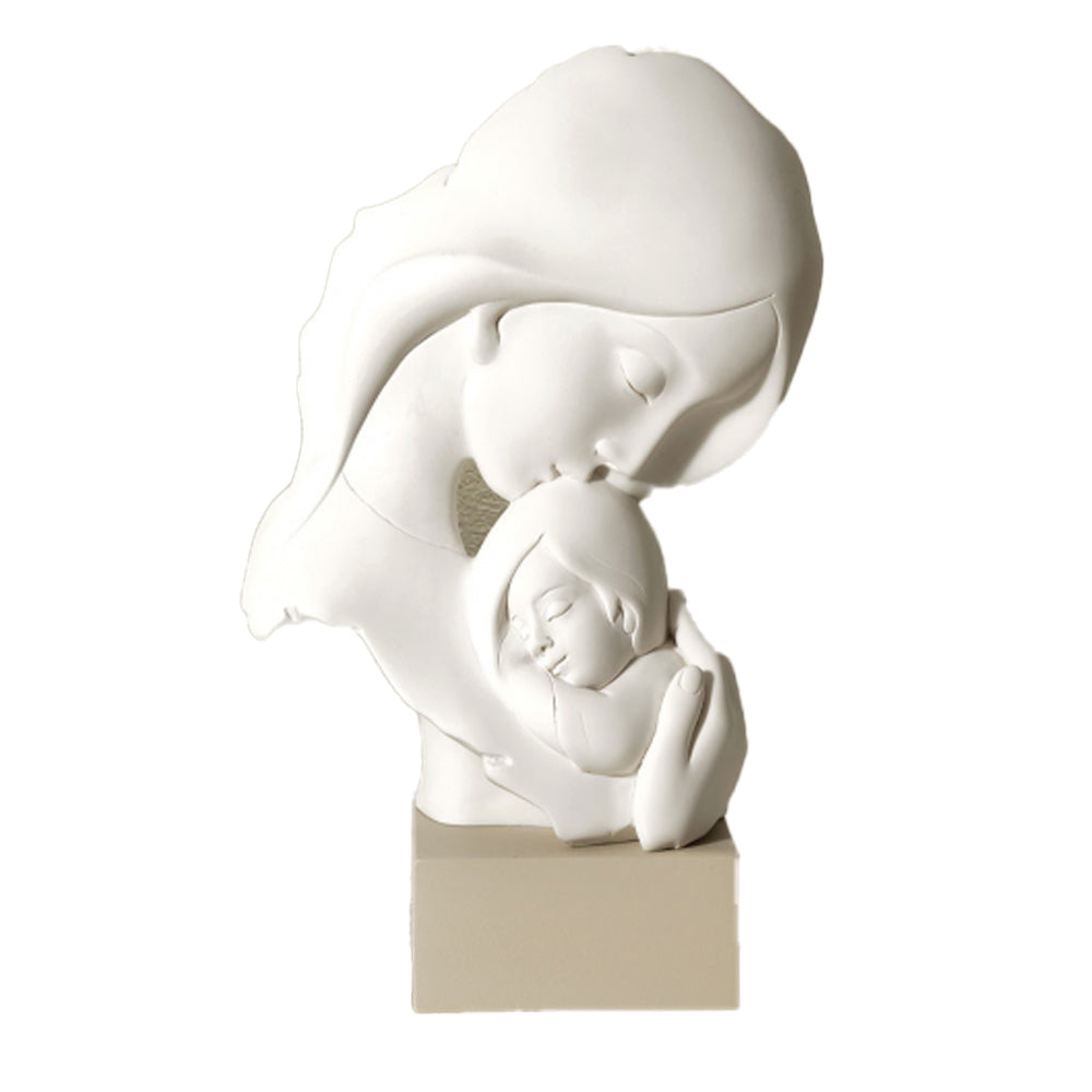 Scultura maternità face, H. 34 cm., bianco base nocciola. Bongelli