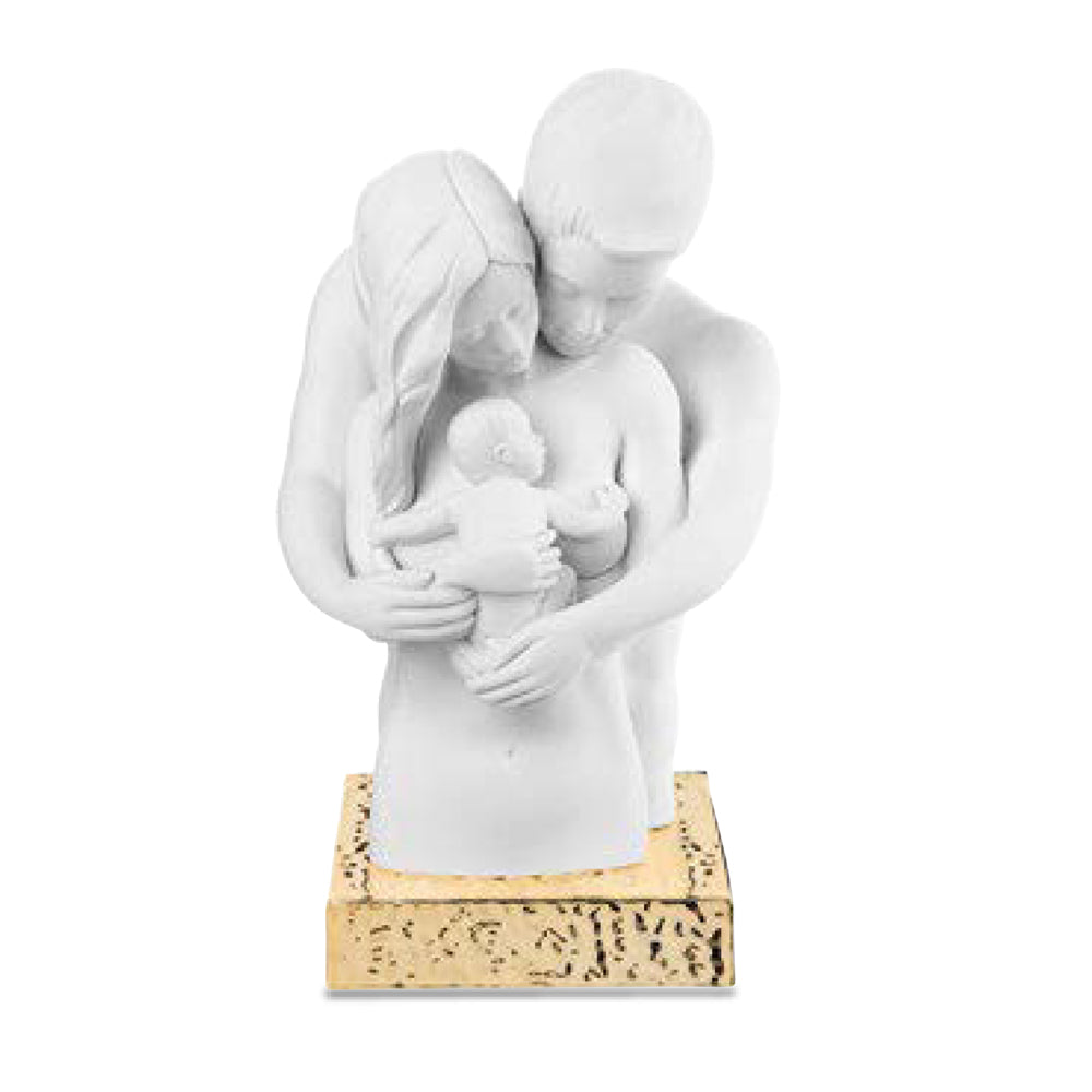 Scultura busto famiglia sentimenti, H. 27 cm. bianco base oro. Bongelli
